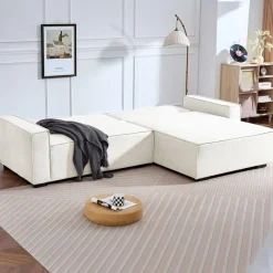 Canapé convertible cic-clac avec angle réversible Pikado Tissu effet lin Crème