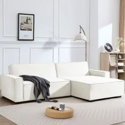 Canapé convertible cic-clac avec angle réversible Pikado Tissu effet lin Crème