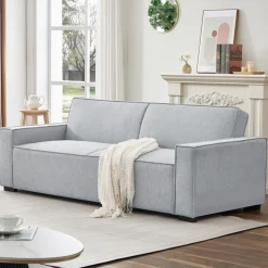 Canapé convertible clic-clac 3 places Pikado Tissu effet lin Gris clair