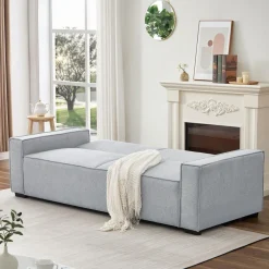 Canapé convertible clic-clac 3 places Pikado Tissu effet lin Gris clair