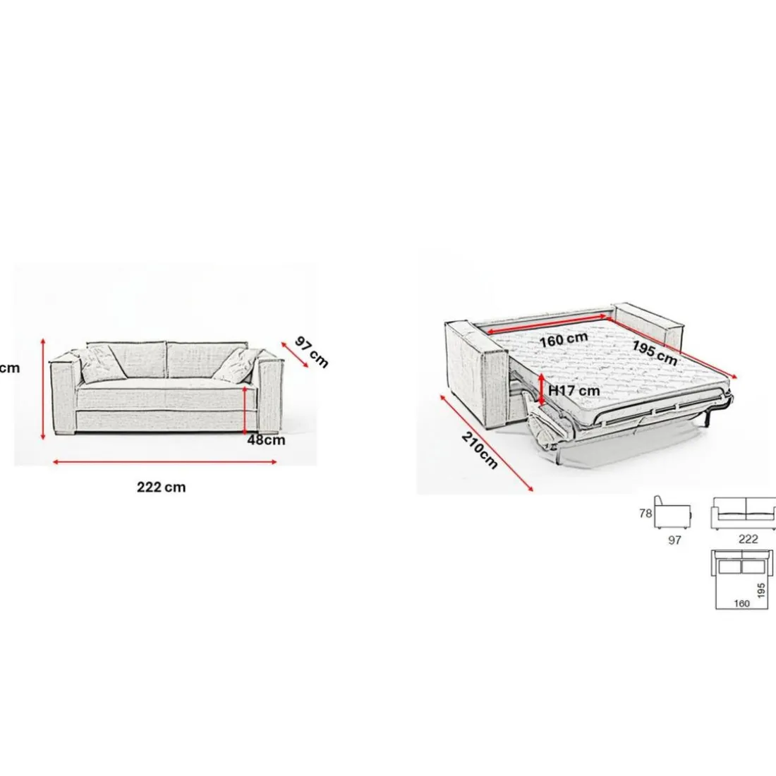 Canapé convertible express Gris Anthracite 3 places ISABELLA