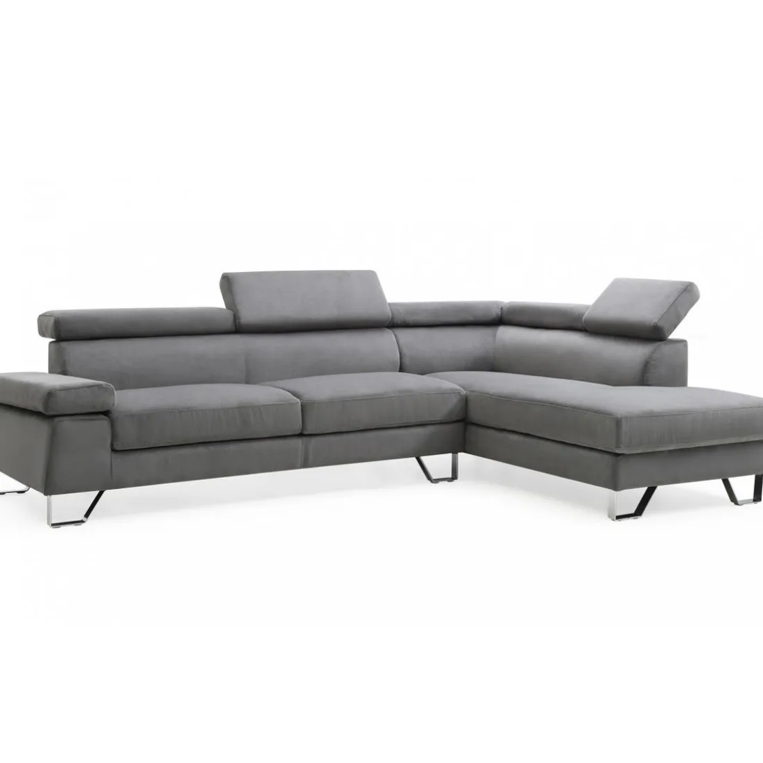Canapé d'angle avec têtières relevables Velours Gris Foncé
