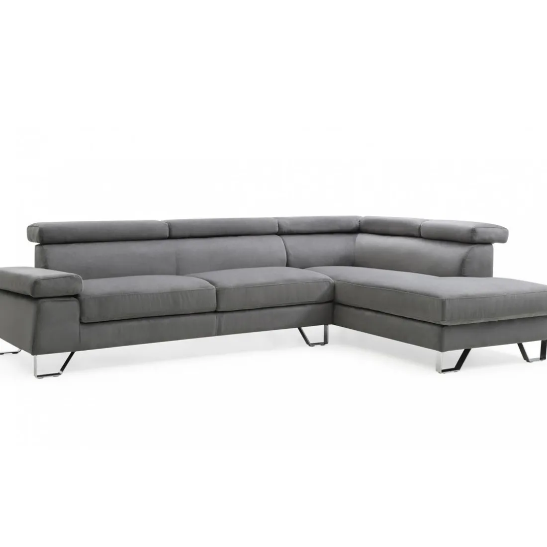 Canapé d'angle avec têtières relevables Velours Gris Foncé