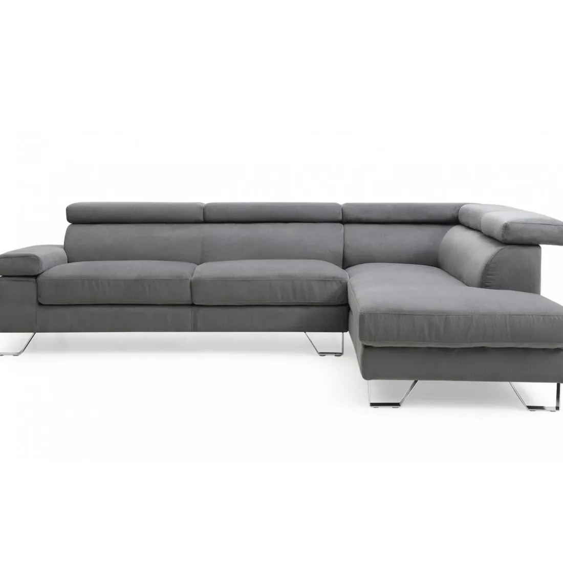 Canapé d'angle avec têtières relevables Velours Gris Foncé