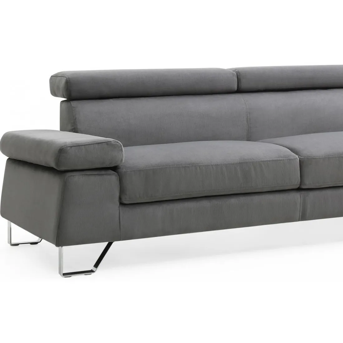 Canapé d'angle avec têtières relevables Velours Gris Foncé