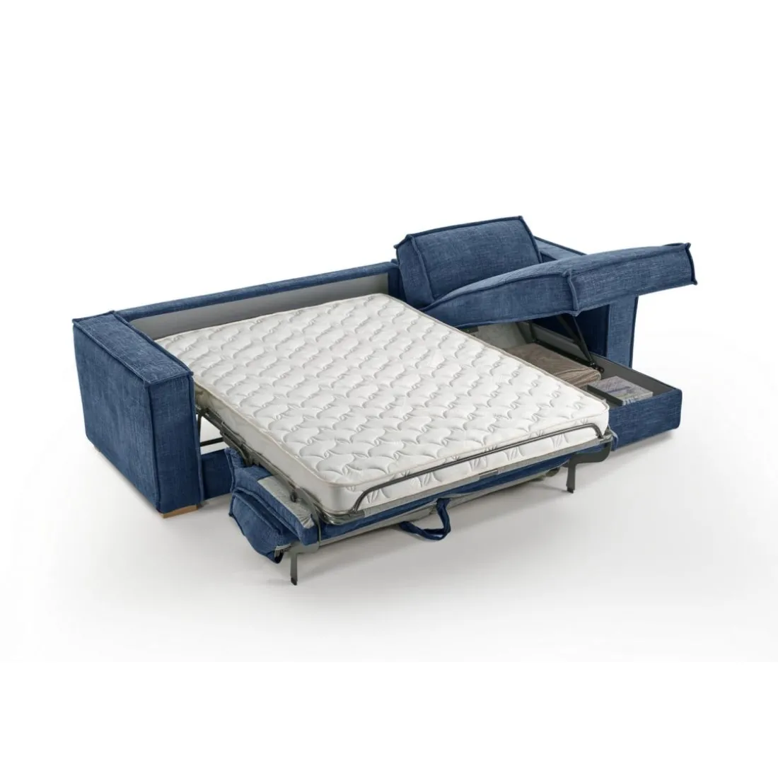 Canapé d'angle reversible Bleu convertible express avec méridienne coffre ISABELLA Angle