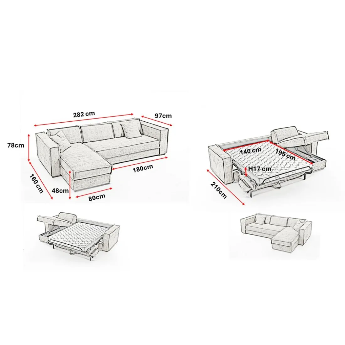 Canapé d'angle reversible Bleu convertible express avec méridienne coffre ISABELLA Angle