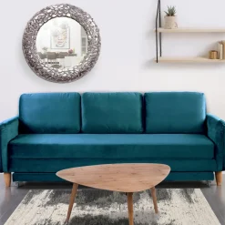 Canapé en Velours Bleu 3 Places Convertible BASICS