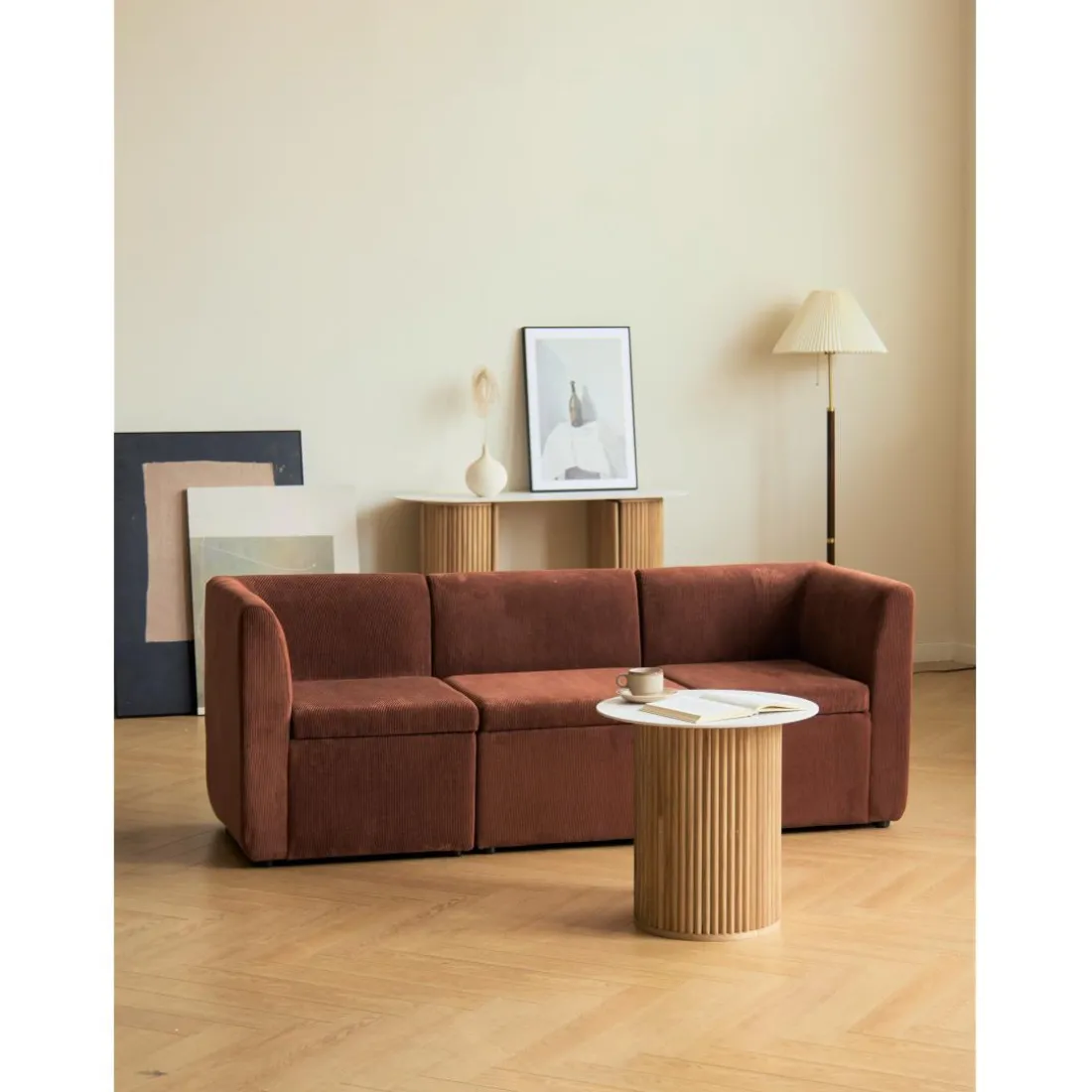 Canapé modulable VARDE design scandinave velours côtelé avec mousse de densité supérie
