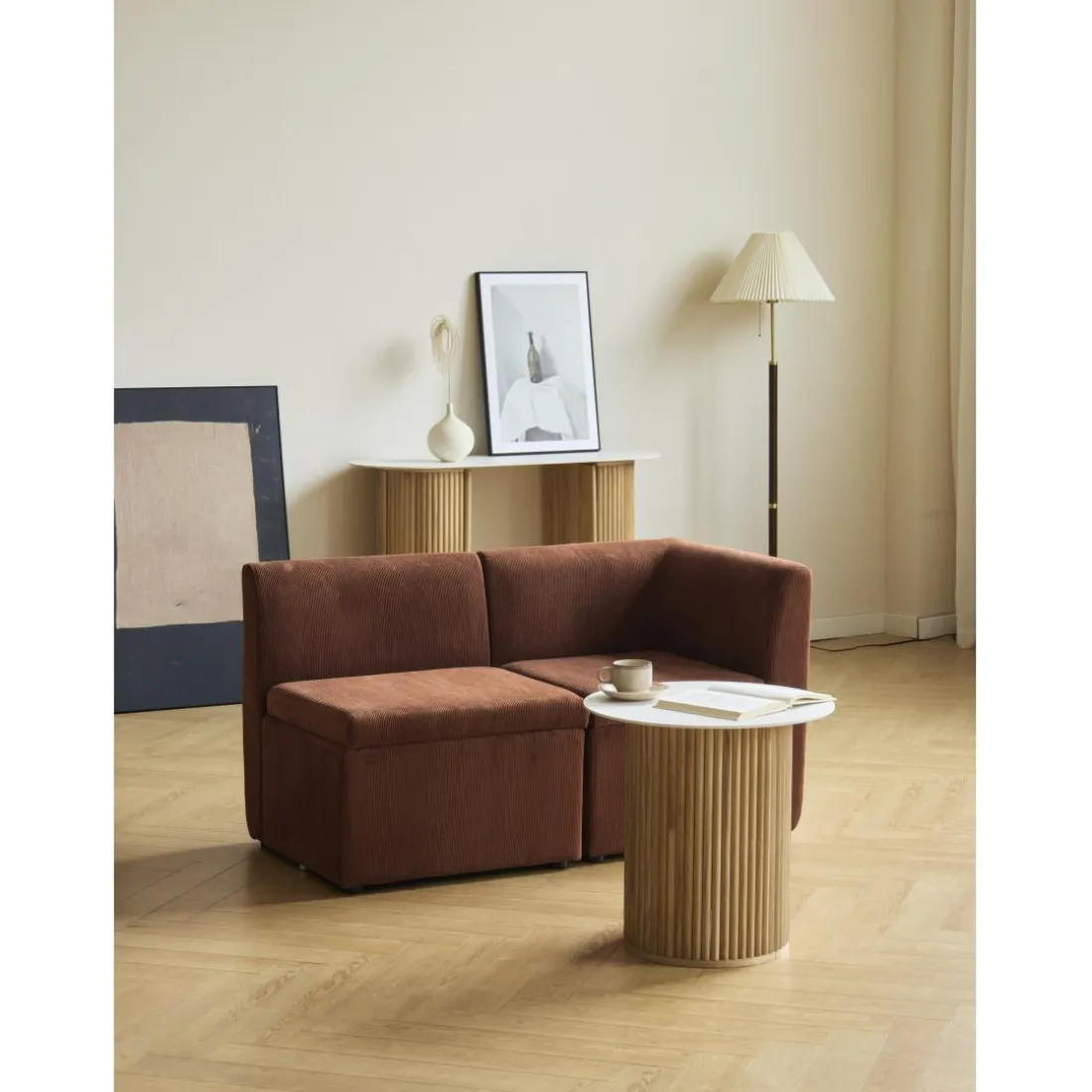 Canapé modulable VARDE design scandinave velours côtelé avec mousse de densité supérie