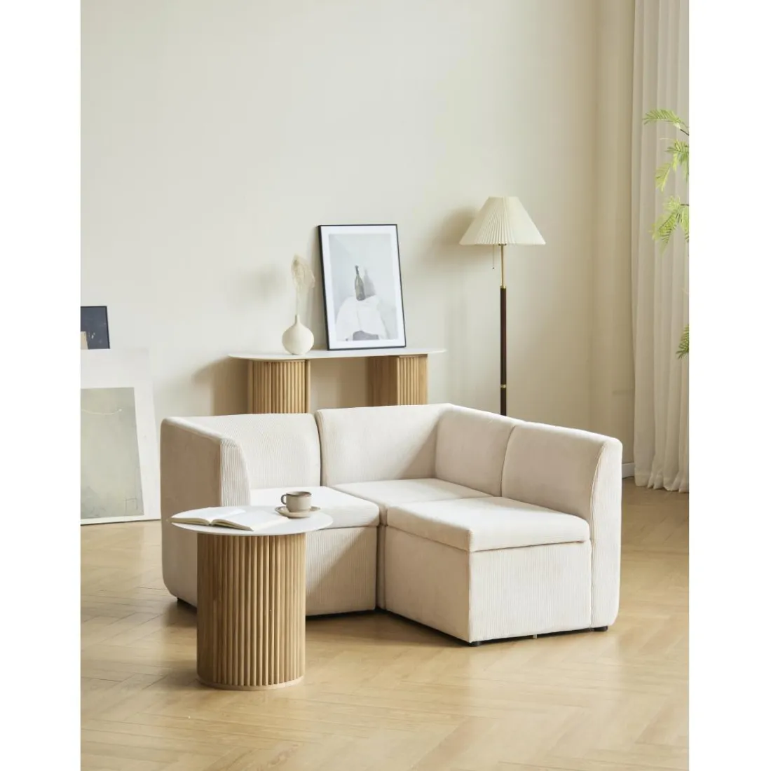 Canapé modulable VARDE design scandinave raffiné en velours côtelé avec mousse