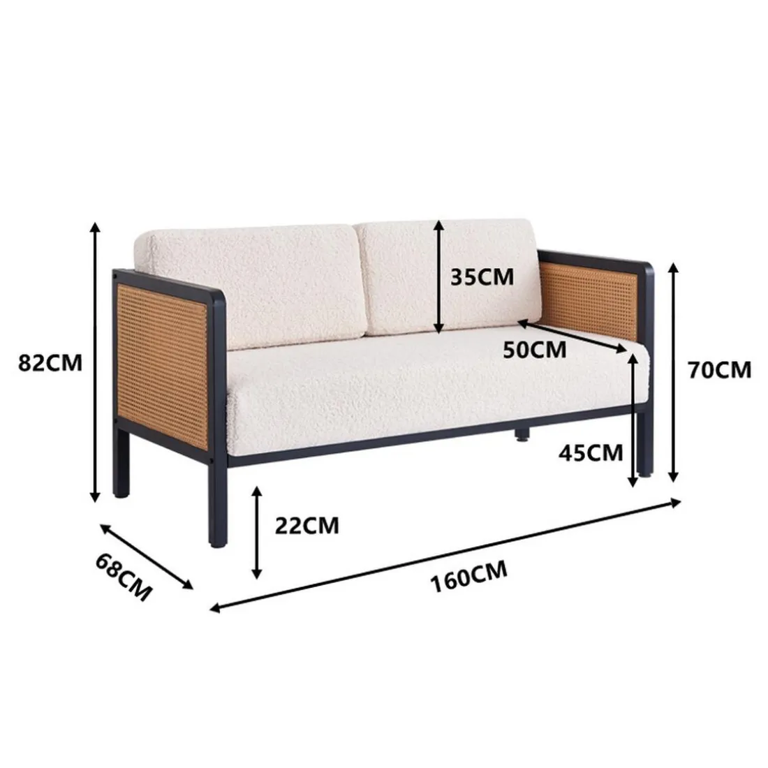 Canape 2/3 Places en Metal Cannage Blanc
