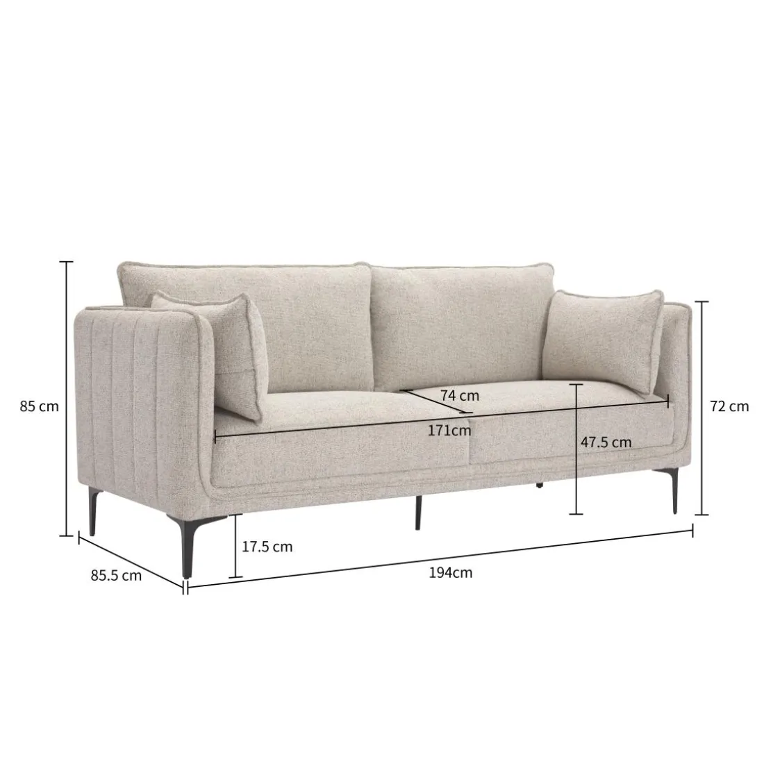 Canape 3 places en Metal gris