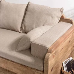 Canapé-lit bois Pin recyclé avec coussins