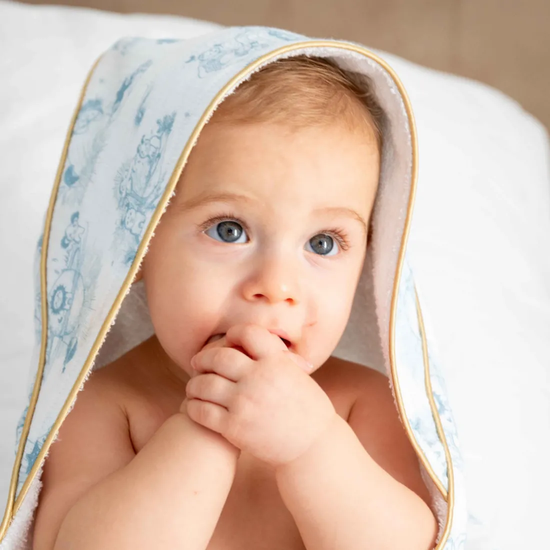 Cape de bain pour bébé Jouy bleu