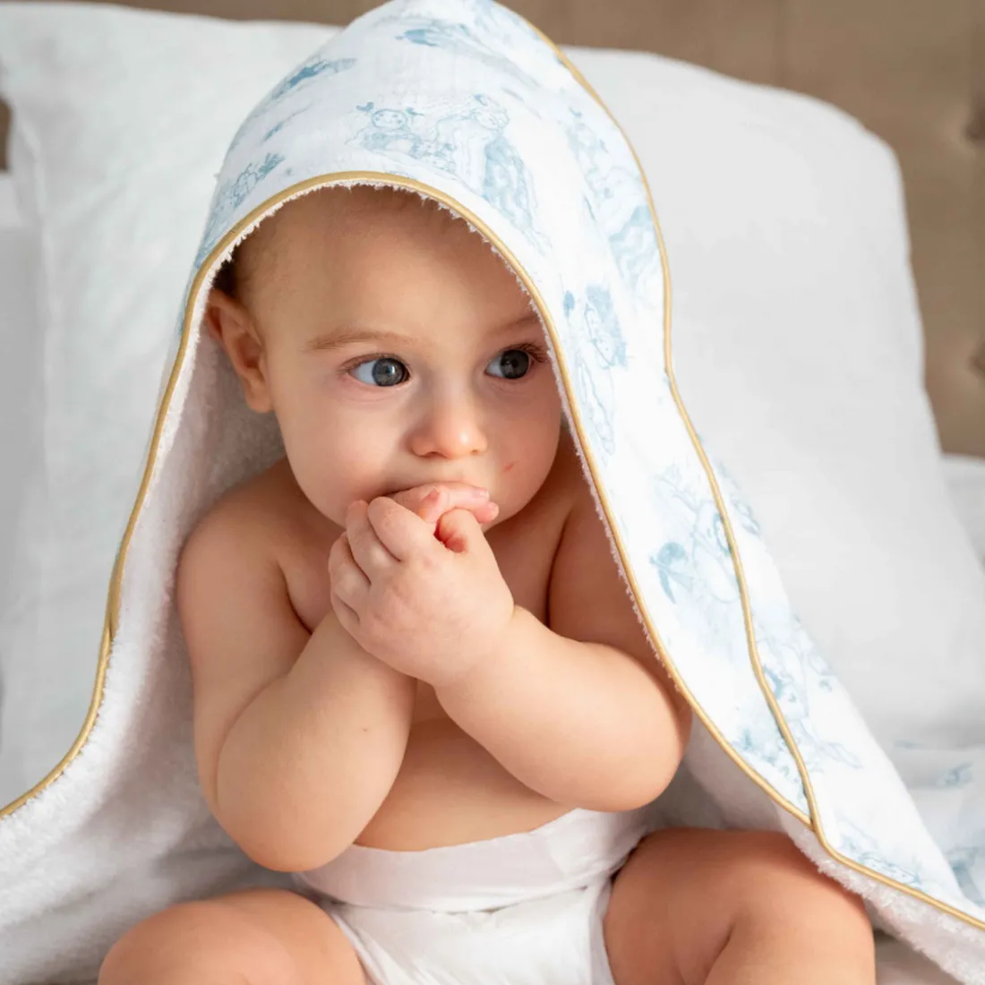 Cape de bain pour bébé Jouy bleu