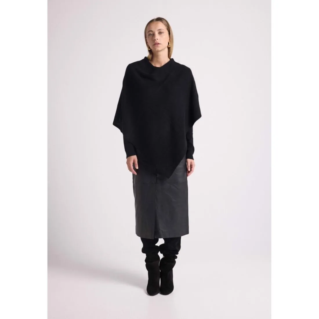 Cape poncho femme ZARINA en cachemire noir