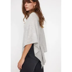 Cape poncho femme ZARINA en cachemire gris perle