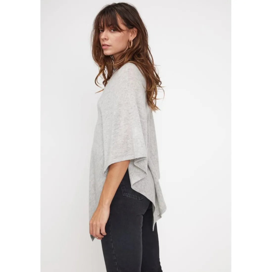 Cape poncho femme ZARINA en cachemire gris perle