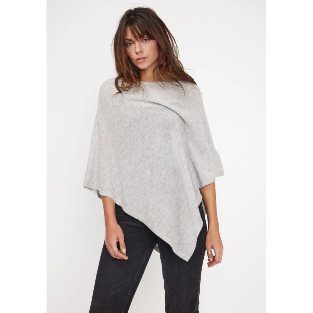 Cape poncho femme ZARINA en cachemire gris perle