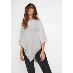 Cape poncho femme ZARINA en cachemire gris perle