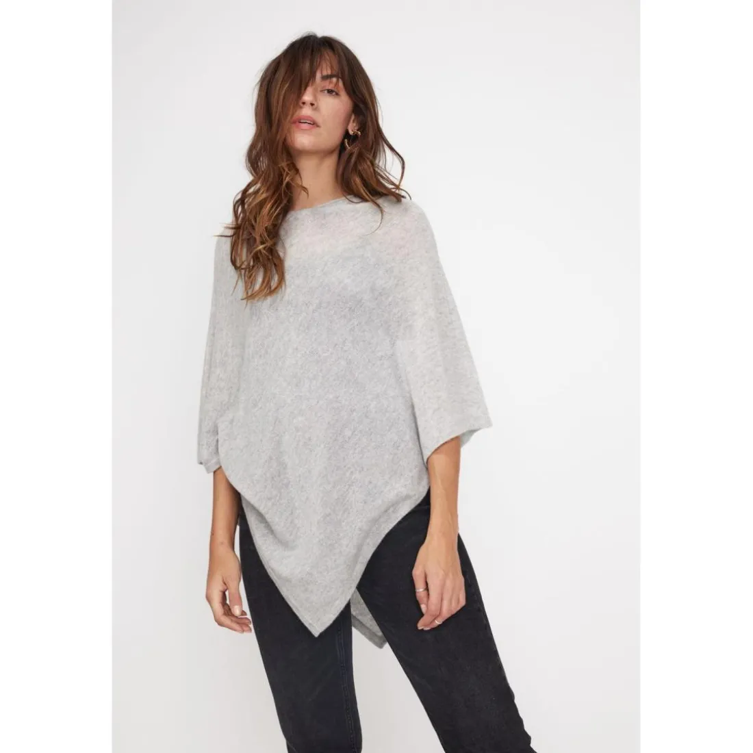 Cape poncho femme ZARINA en cachemire gris perle
