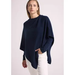 Cape poncho femme ZARINA en cachemire bleu marine
