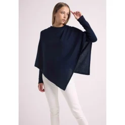 Cape poncho femme ZARINA en cachemire bleu marine