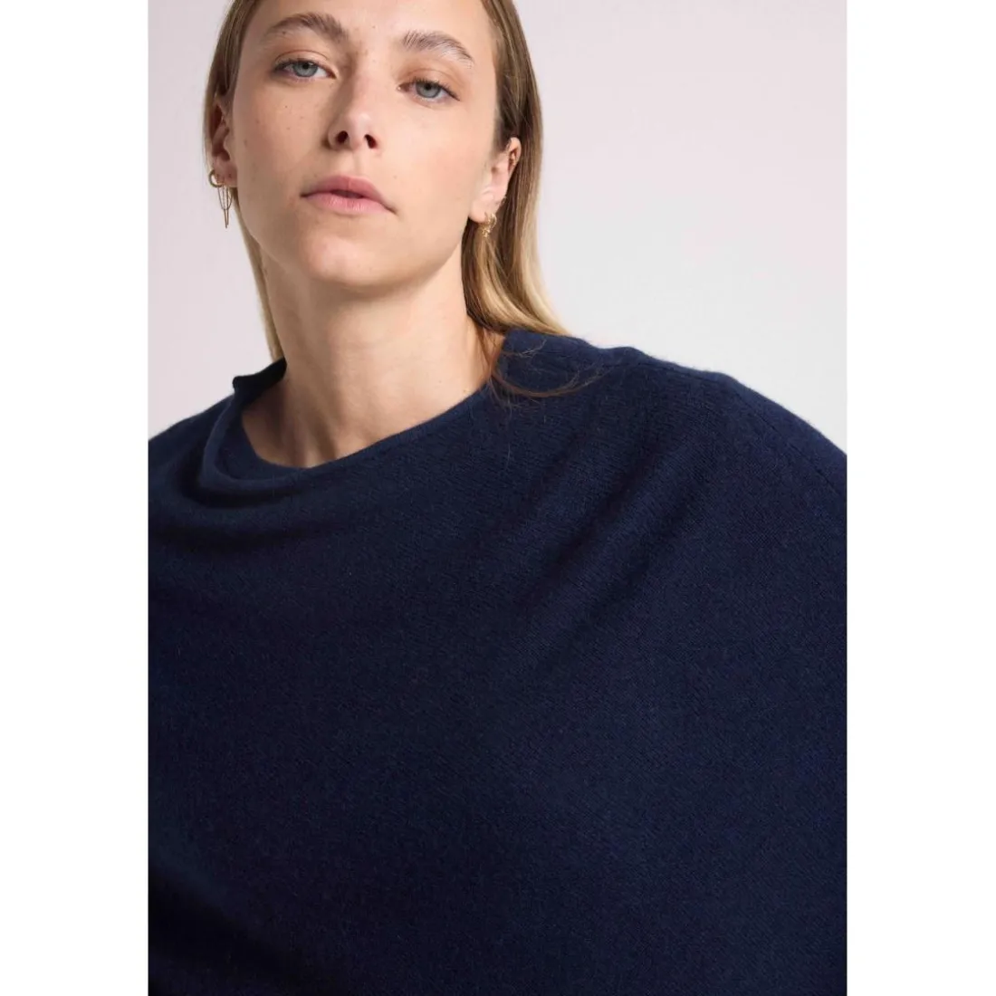 Cape poncho femme ZARINA en cachemire bleu marine
