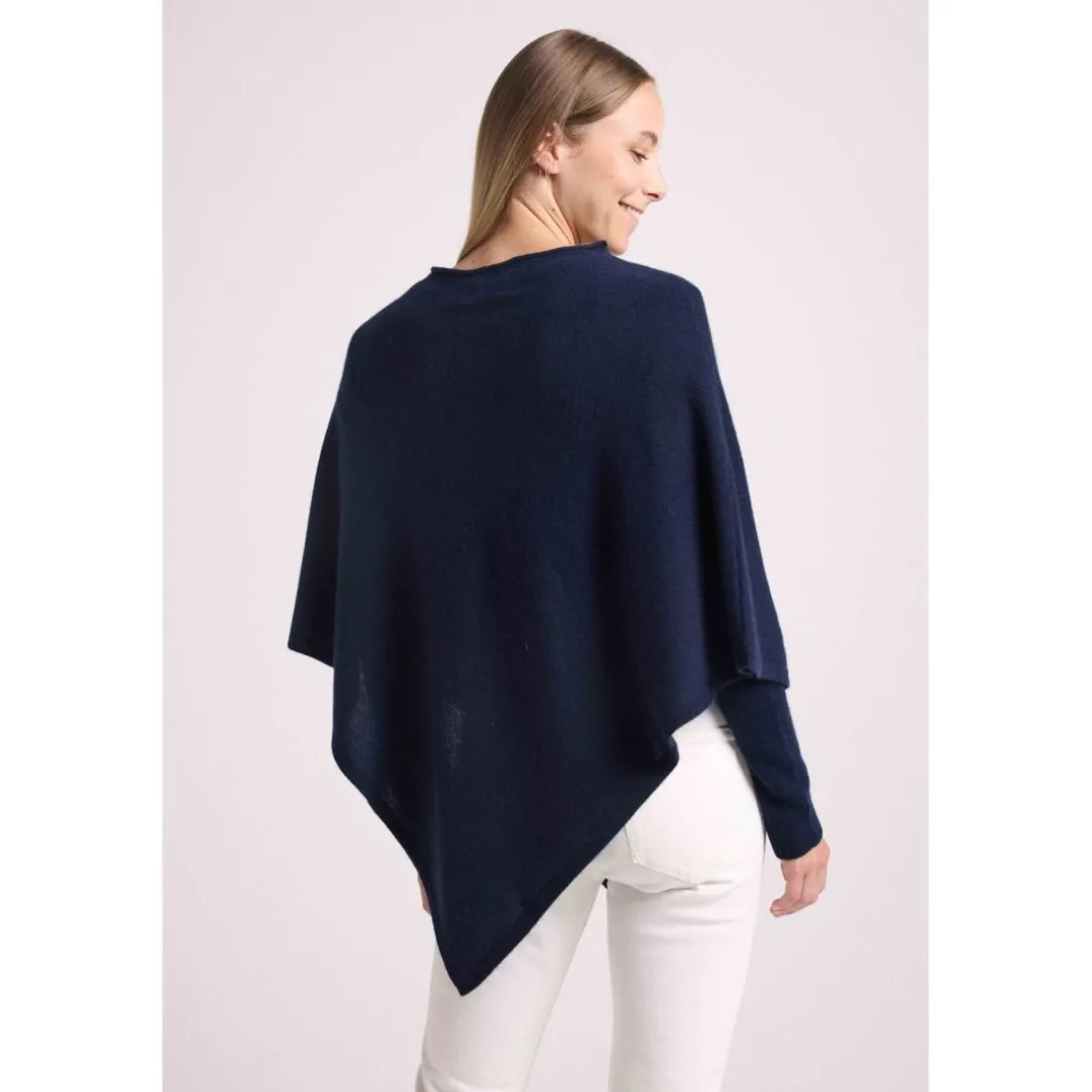 Cape poncho femme ZARINA en cachemire bleu marine