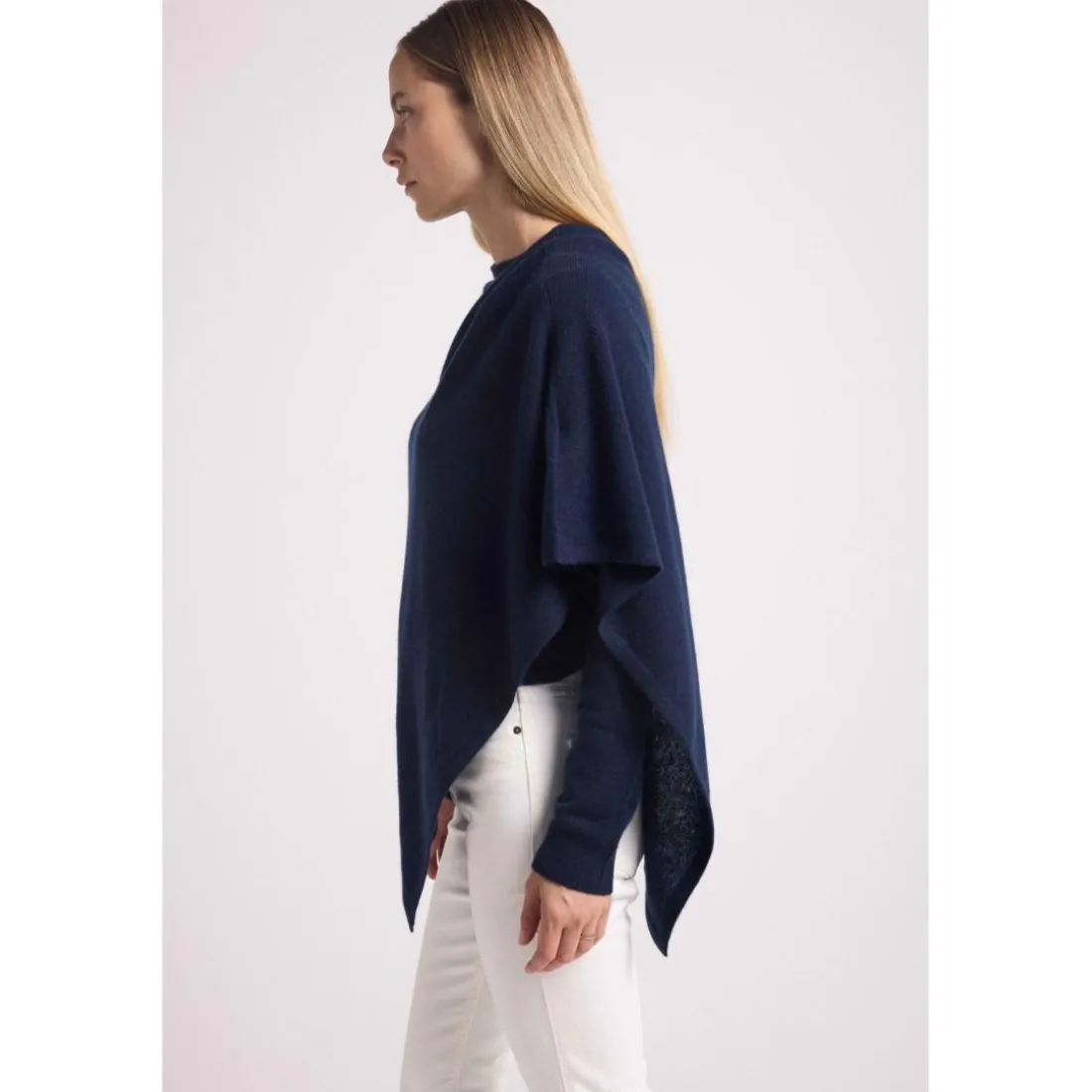 Cape poncho femme ZARINA en cachemire bleu marine