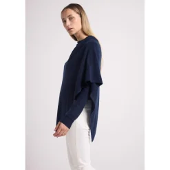 Cape poncho femme ZARINA en cachemire bleu marine