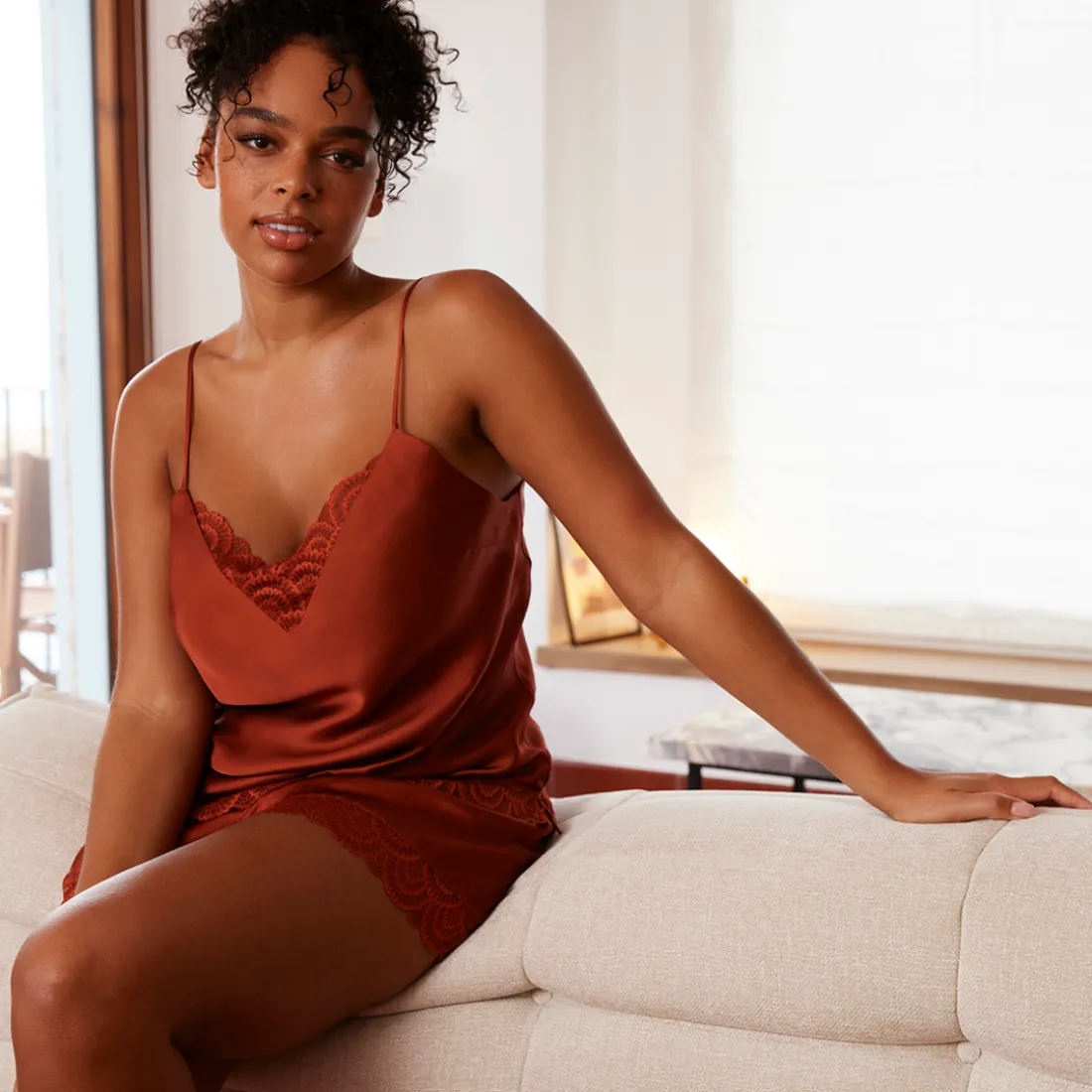 Caraco pyjama homewear - Marron en viscose