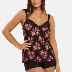 Caraco pyjama Oriane Bouquets Noir & Rose