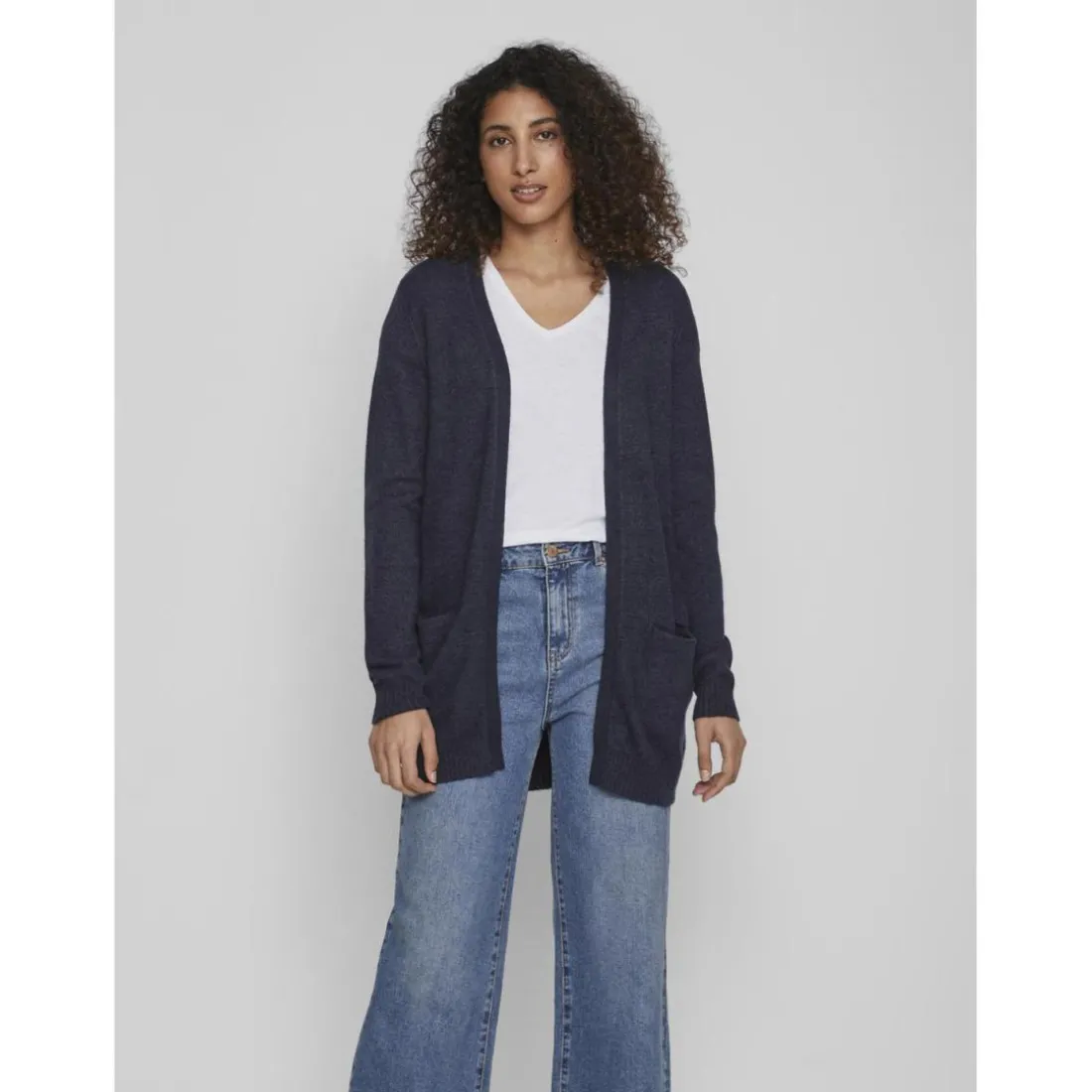Cardigan col fendu bleu en viscose Daisy