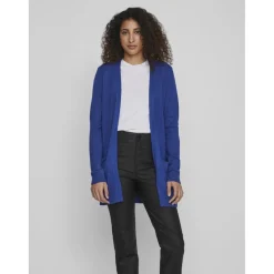 Cardigan col fendu bleu en viscose Lyra
