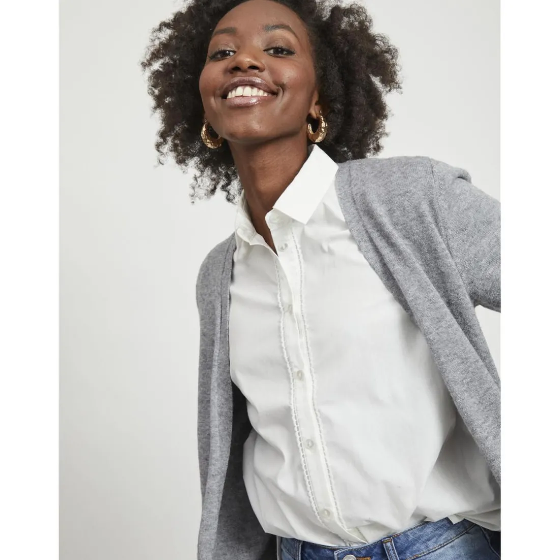 Cardigan col fendu gris en viscose Ida