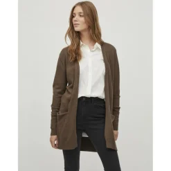 Cardigan col fendu marron en viscose Ria