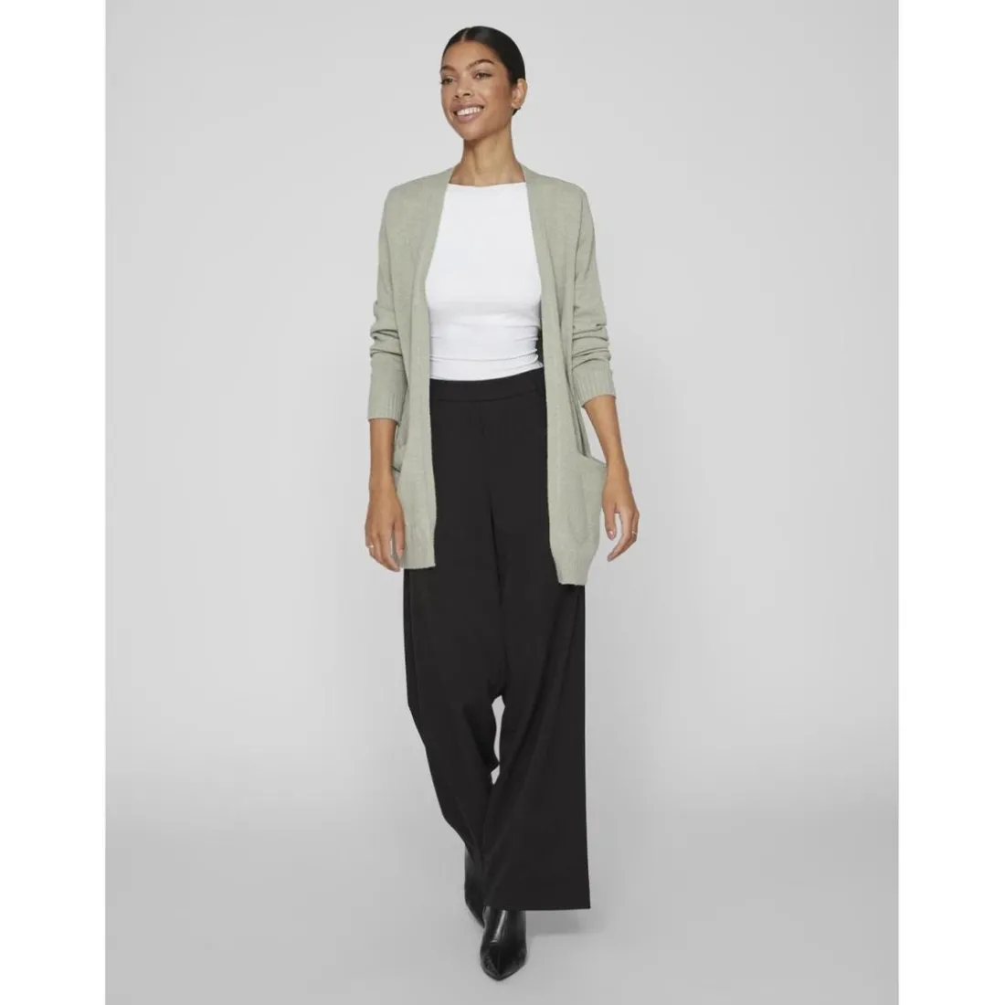 Cardigan col fendu vert en viscose Clara