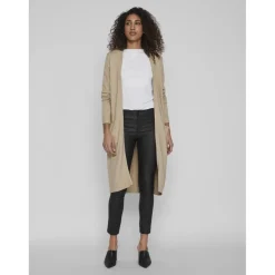 Cardigan col fendu poignets côtelés marron en viscose