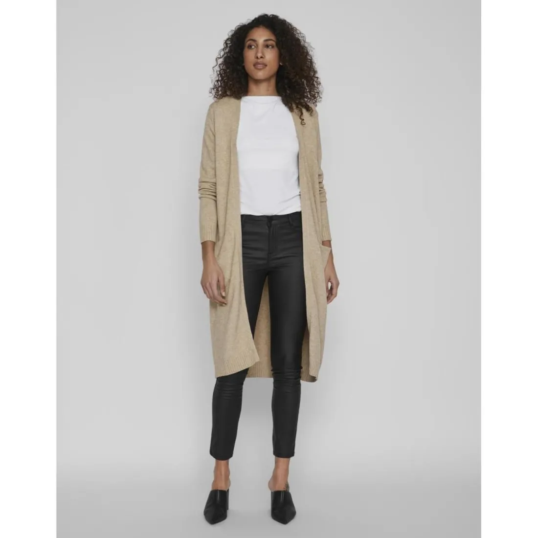 Cardigan col fendu poignets côtelés marron en viscose