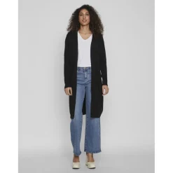 Cardigan col fendu poignets côtelés noir en viscose