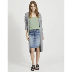 Cardigan col fendu poignets côtelés gris en viscose Juno