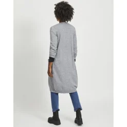 Cardigan col fendu poignets côtelés gris en viscose Juno