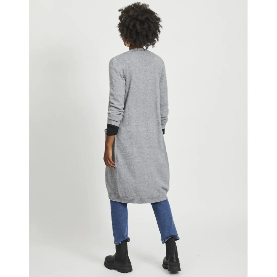 Cardigan col fendu poignets côtelés gris en viscose Juno
