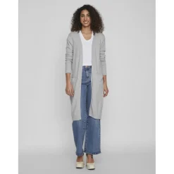 Cardigan col fendu poignets côtelés gris en viscose Ava