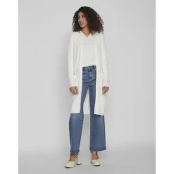 Cardigan col fendu poignets côtelés blanc en viscose