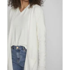 Cardigan col fendu poignets côtelés blanc en viscose