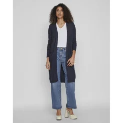 Cardigan col fendu poignets côtelés bleu en viscose Pey