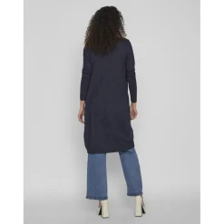 Cardigan col fendu poignets côtelés bleu en viscose Pey